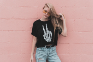 girl in a pink background